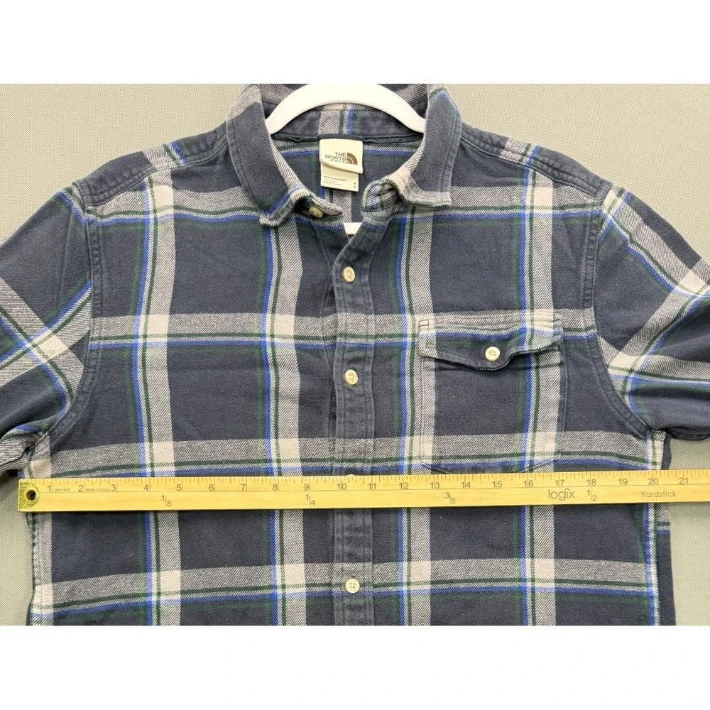 The North Face Plaid Flannel Button Down Shirt Navy Blue Granola Gorpcore Mens M